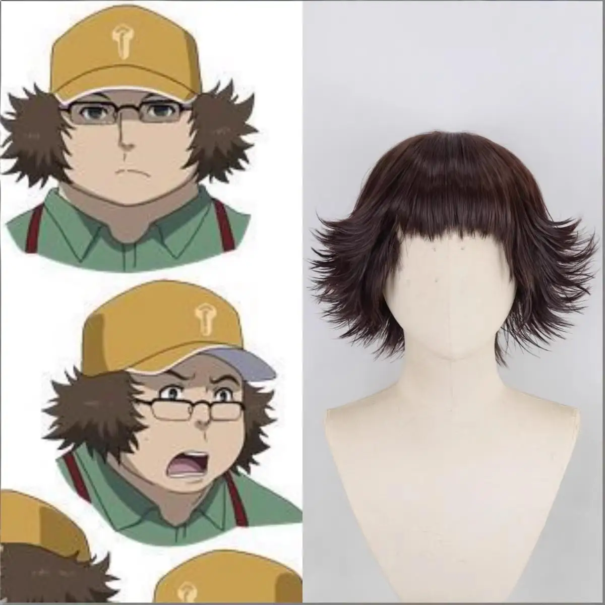 Natural Brown Short Layered Cosplay Wig Unisex Heat Resistant for Time Travel Sci-Fi Anime Costume