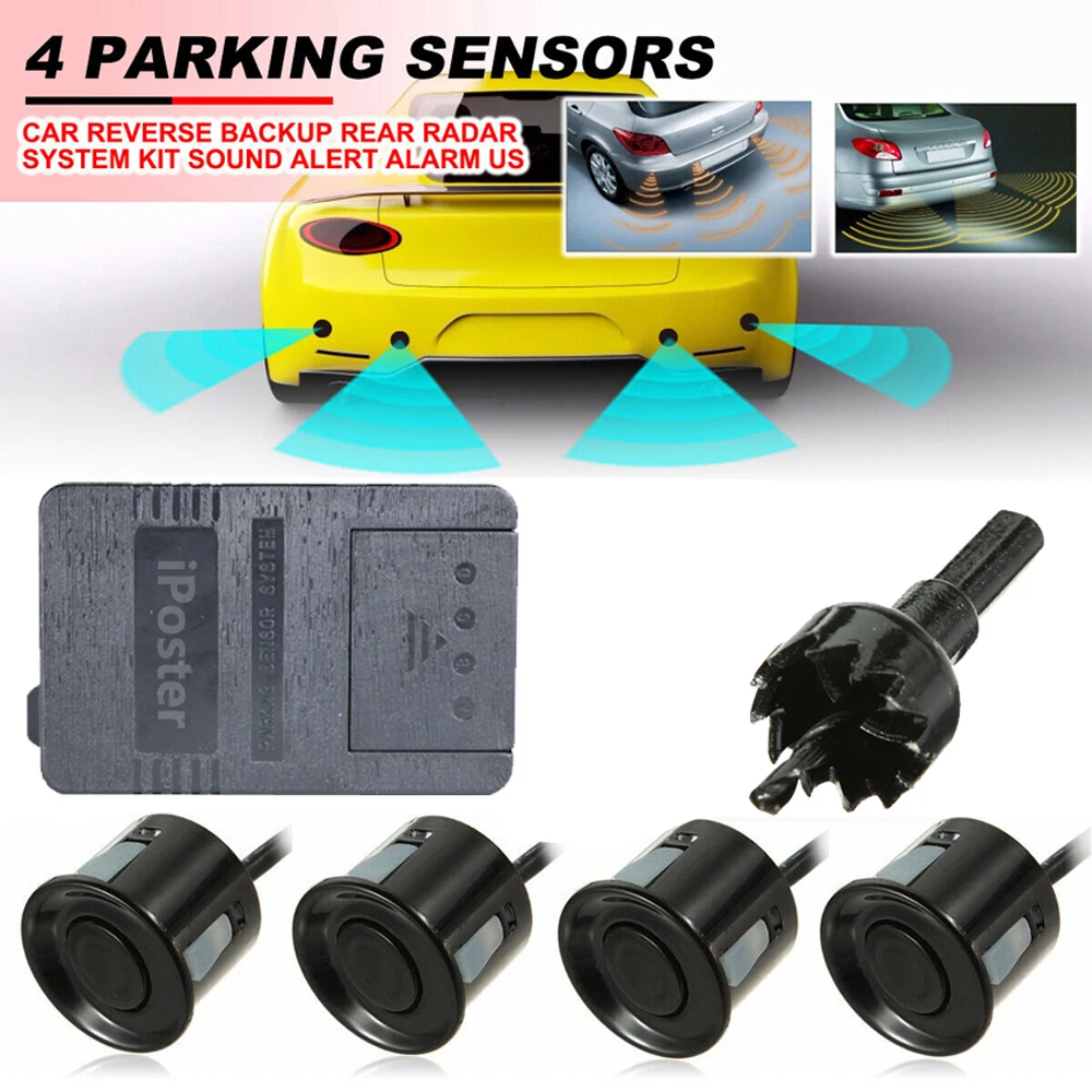 iPoster 7 Inch Car Rear View Mirror Monitor clip & Windscreen Suction+Parking Radar Sensor Fisheye Lens Backup Camera Universal