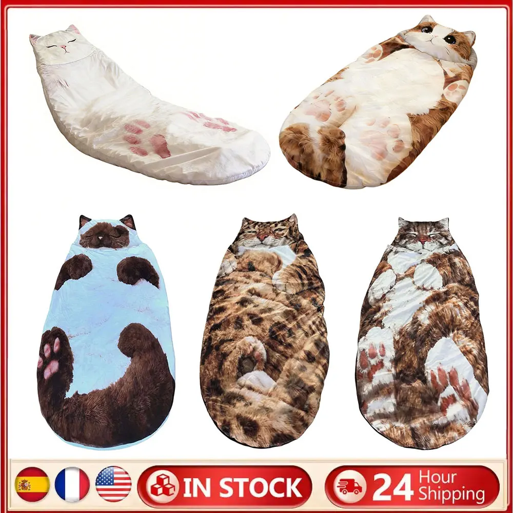 猫型封筒型寝袋-689x315インチ-洗える暖かいブランケット-大人用-旅行-アウトドア-キャンプ用品
