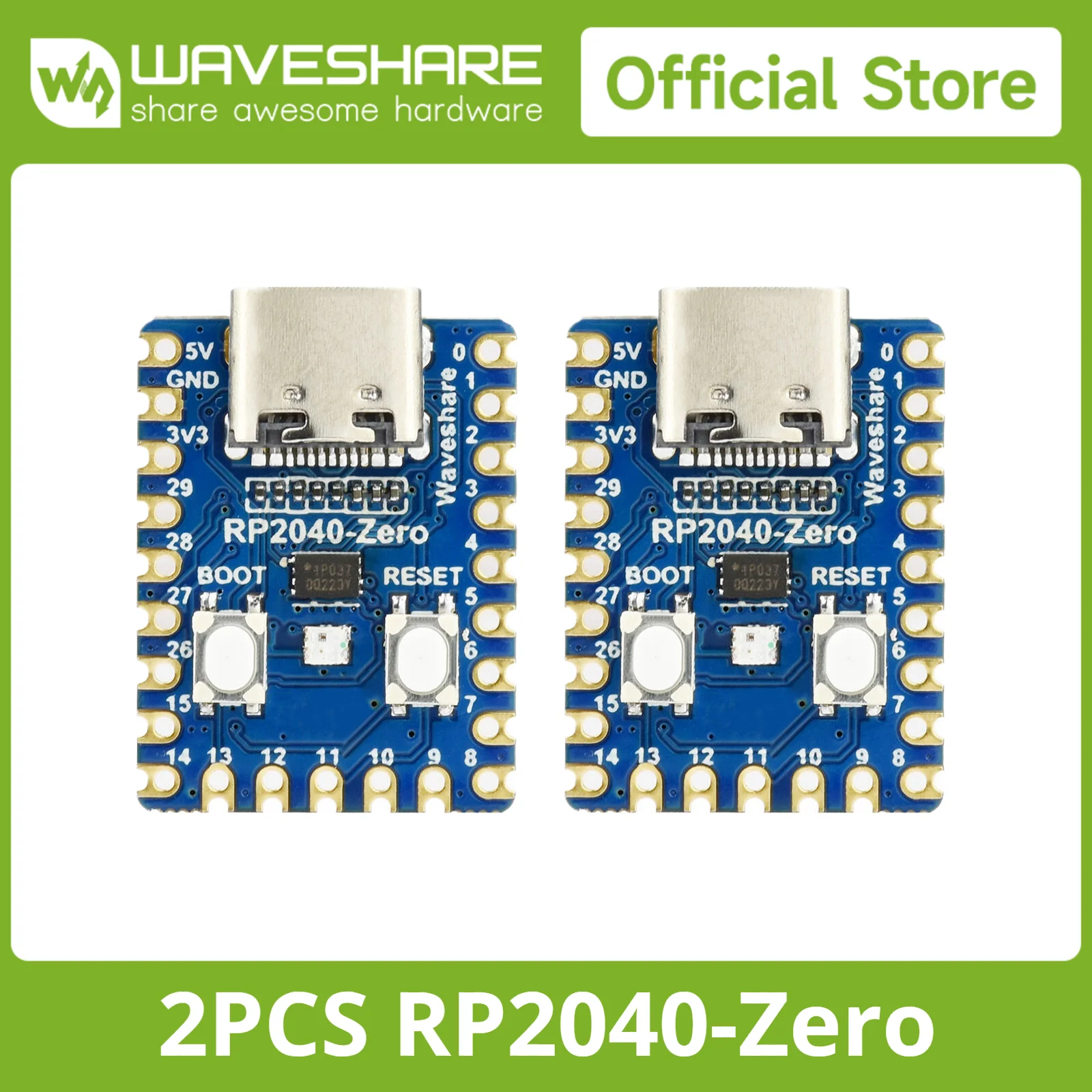 2 PCS Waveshare RP2040-Zero Based On Raspberry Pi Microcontroller RP2040 A Low-Cost High-Performance Pico-Like MCU Board