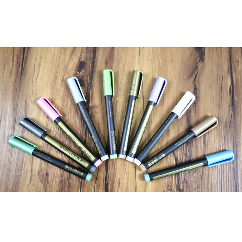 

10PCS Metallic Pens Water-based Paint Markers Fine Tip 10Colors Glitter Shining Effects for Coloring Books DIY Photo Albums