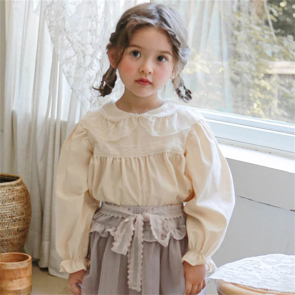 

Mother Kids 2023 New Spring Autumn Children Clothing Turn-Down Neck Cotton Tops Kids Baby Girls Long Sleeve Blouse Shirt