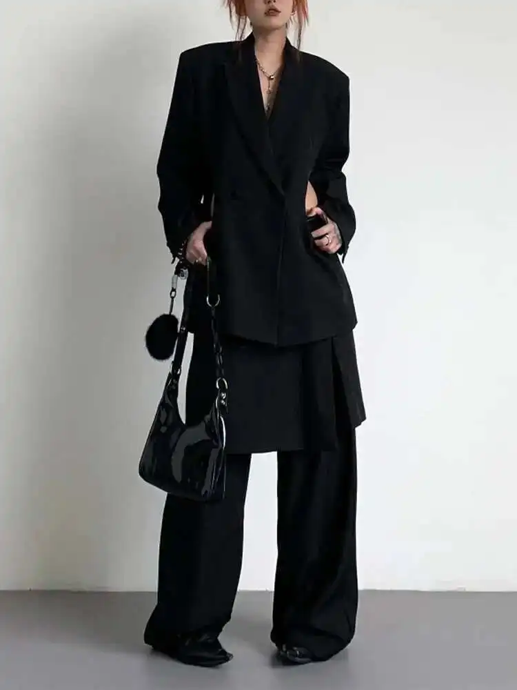 

KWTX женский комплект из 2 предметов, двубортный пиджак со сборкой на талии + брюки с высокой талией, офисные женские костюмы, новинка 2023 года