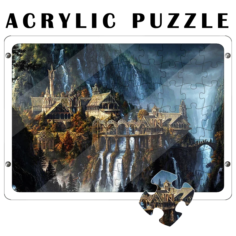 

Rivendell Acrylic Puzzle Toys for Adults Kids Creative Clear Crystal Jigsaw Puzzles Games Toys Gifts with Frame Can Be Custom