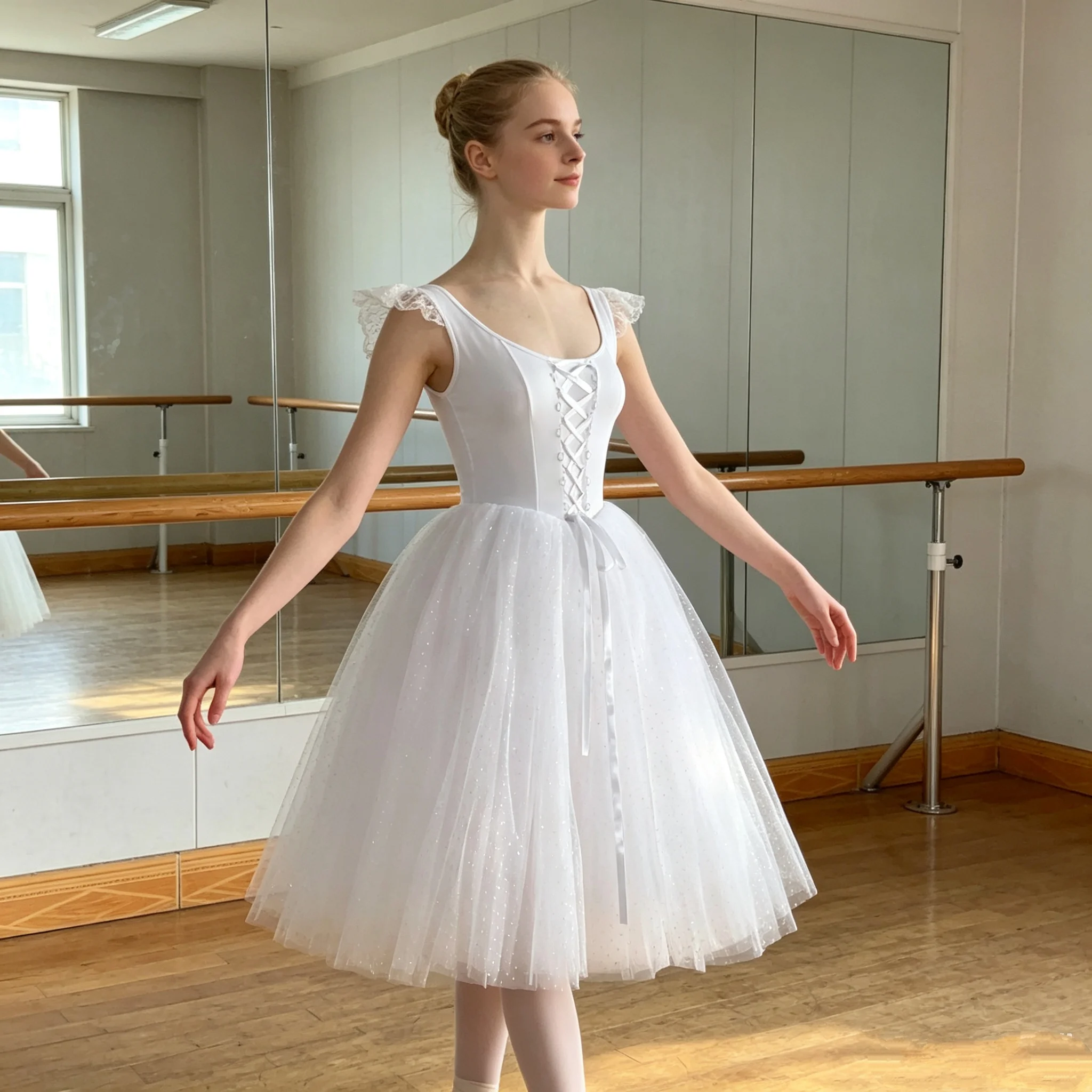 

Ballet Fairy Giselle Snowflake Dance Professional Edition Elegant Yarn Long Dress