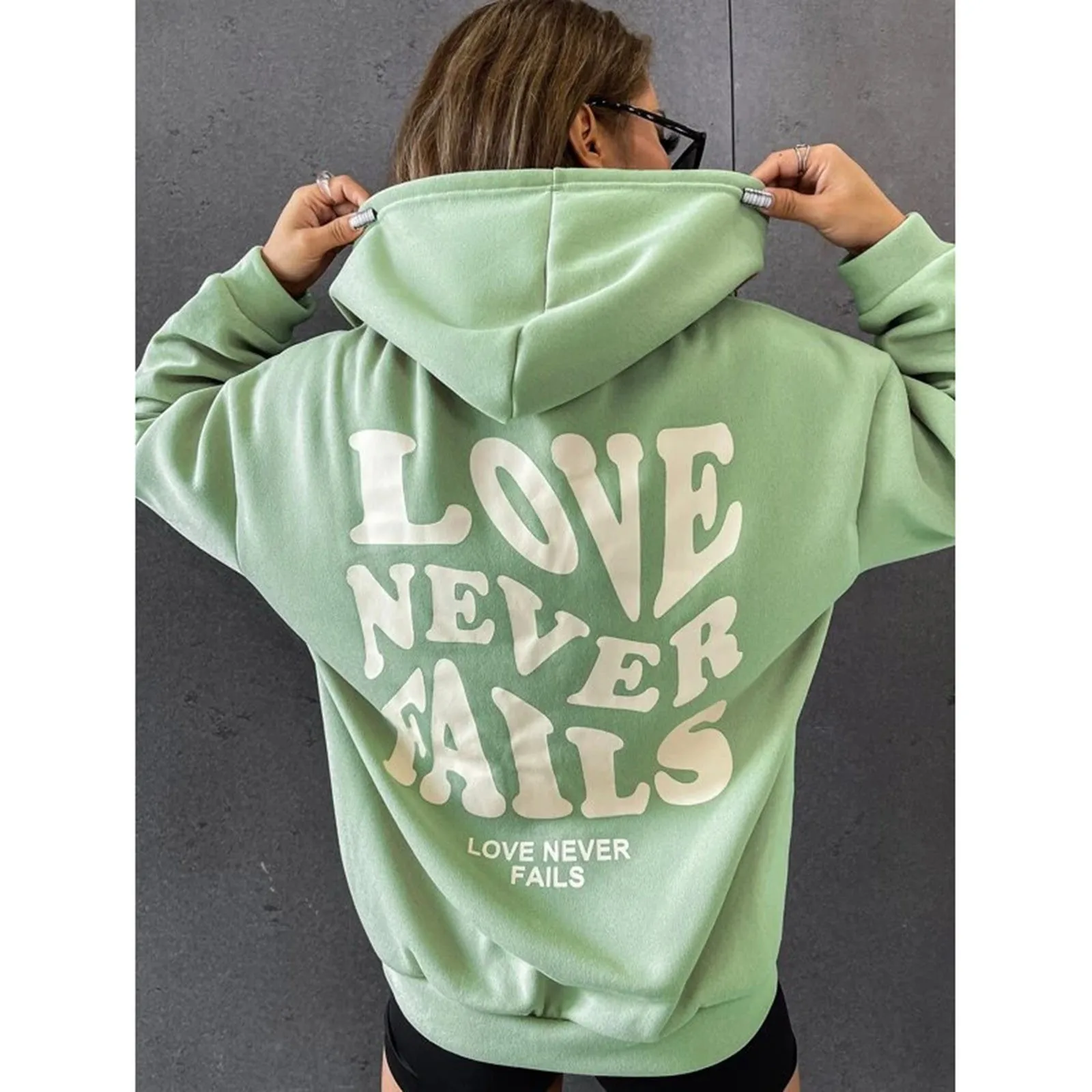 New Letter Print Hoodie Women's Fashion Pullover Women's Tops Streetwear Y2k Popular Couples Sweatshirts LOVE NEVER FAILS