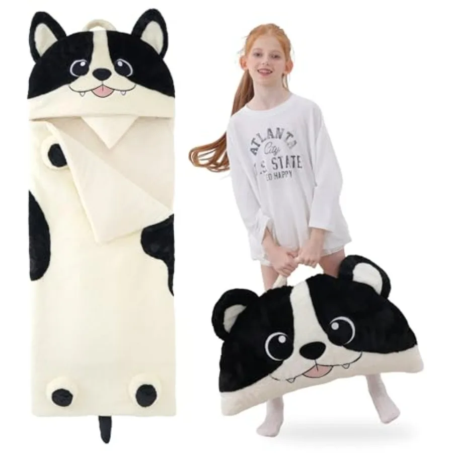 

Preschool nap mat for daycare and kindergarten: thickened 70 dog-shaped sleeping bag and pillow combo, soft washable fabric, bl