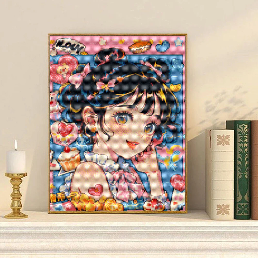 AB Diamond Painting Cartoon Girl Mosaic Cross Stitch Inlaid Water Diamond Embroidery Art Diamond Handicraft Hobby Set Gift
