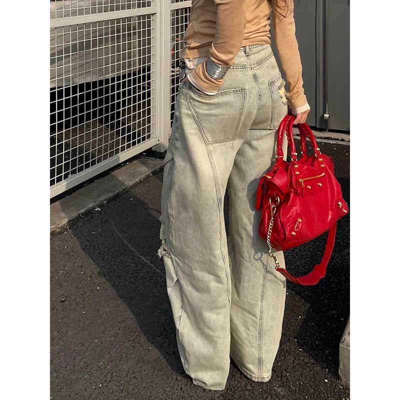 Y2k Baggy Ripped Jeans Harajuku Vintage Denim Hose Japanischer 2000er Jahre Stil Grunge Damen Blue Jeans Hose