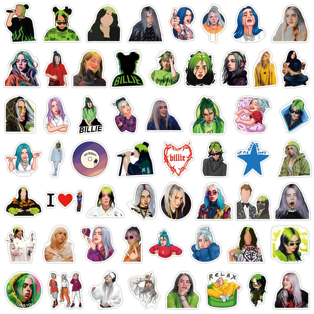 55 шт. верхние наклейки с граффити для певца Billie Eilish для украшения блокнотов, чехлов для телефонов, водонепроницаемые наклейки «сделай сам», KPOP