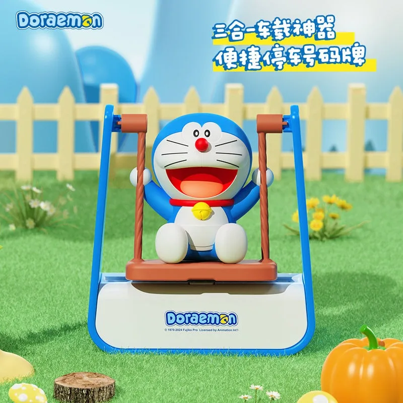 Anime Doraemon Parking Number Cards Crayon Shin chan Moving Car Phone Cards Multi functional Car Pendant Swinging Aromatherapy