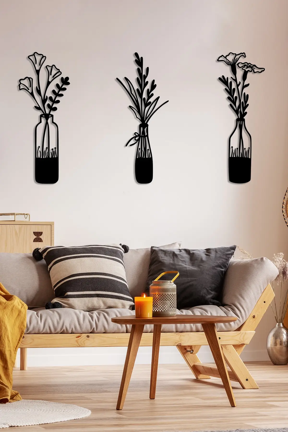 Pot And Spring Flowers 3 Piece Wall Decor Modern Wall Room Home Accessory Wood Wall Art Home Office Living Room Bedroom Kitchen