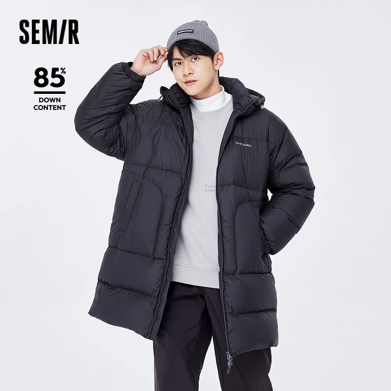 Semir Down Jacket Men Loose Thick Winter Drawstring Hooded Coat Casual Waterproof Fashion Versatile Long Down Jacket