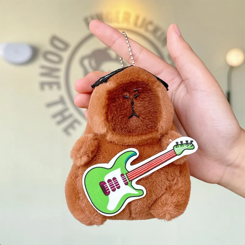 Guitar Kapibala Plush Toy Cartoon Capybara Stuffed Pendant Soft Stuffed Doll Keychain Car Plush Key Ring Backpack Bag Decor