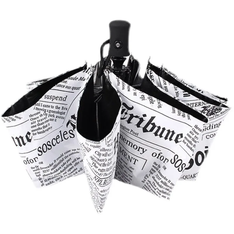 Fully Automatic Umbrella Folding Creativity Personalized Male Rain Rain Rain Dual Use Umbrella Newspaper Student Umbrella Free S