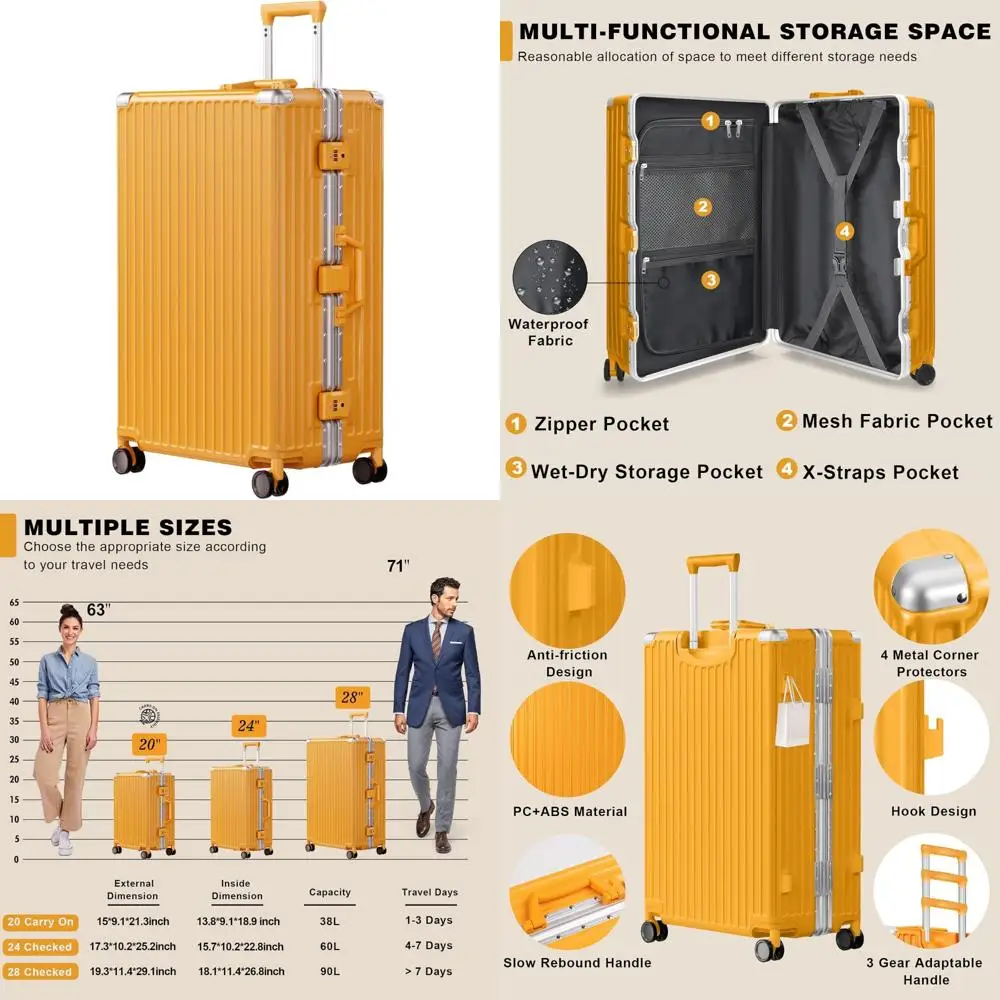 Aluminum Frame TSA Lock Double Spinner 28 Inch PC+ABS Zipless Hard Shell Suitcase Luggage with TSA Lock for Travel