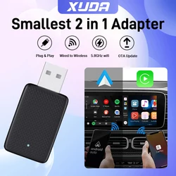 XUDA NEW Mini Wired to Wireless CarPlay and Android Auto  2in1 adapter Transmission Speed Plug and Play Fashionable and Portable