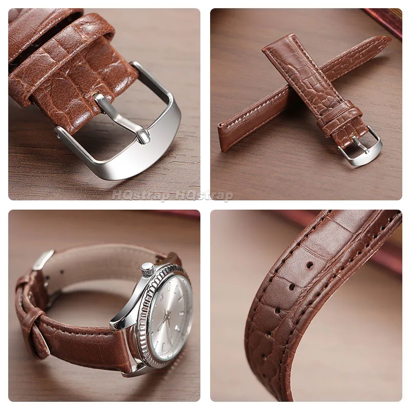 Leather Watch Band 20mm 22mm Alligator Pattern Cowhide Strap for Seiko Bracelet Soft Comfortable Universal Replacement Wristband