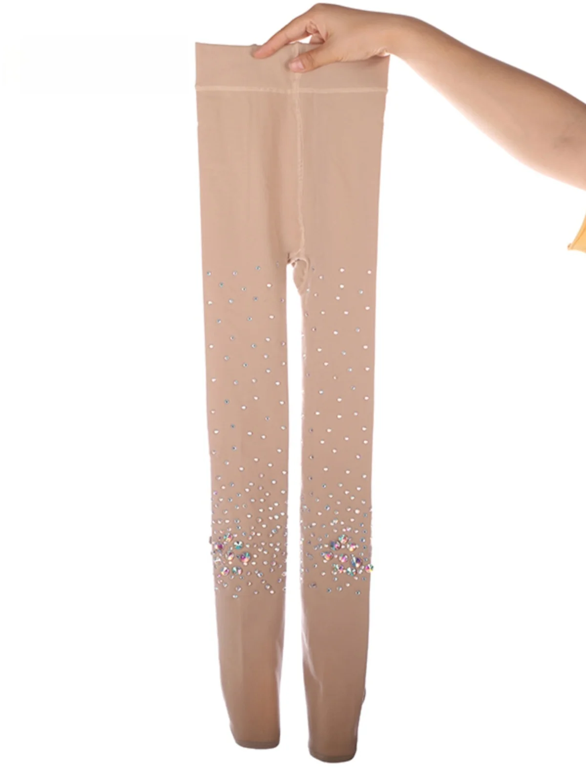funo-professional-children's-figure-skating-tights-base-layer-pants-skin-color-black-two-thicknesses-hand-sewn-rhinestones