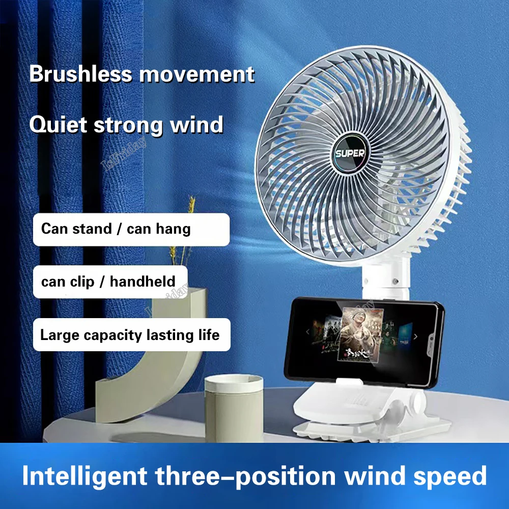 

Portable Fan 3-gears Wireless Electric Fan Hand Fan USB Rechargeable Clip Circulator Cooling Fan for Home Camping Desktop Office