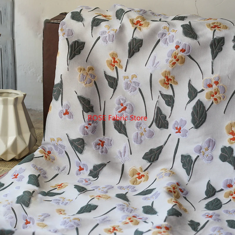 1 meter Embossed Floral Jacquard Fabric Fresh Spring Summer Women's Dress Shirt Bag Diy Sewing Fabric 45cmx140cm
