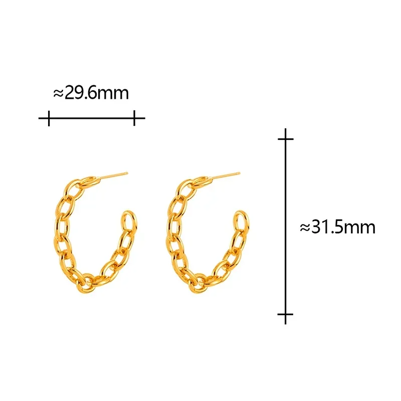 

Real 925 Sterling Silver 18K Gold Letter C Chain Stud Earrings for Women Minimalist Trendy Fine Jewelry Geometric Accessory