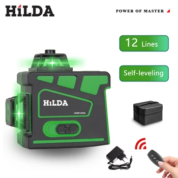 Laser level 12 lines 3D self-leveling 360 horizontal and vertical cross super strong green laser beam line