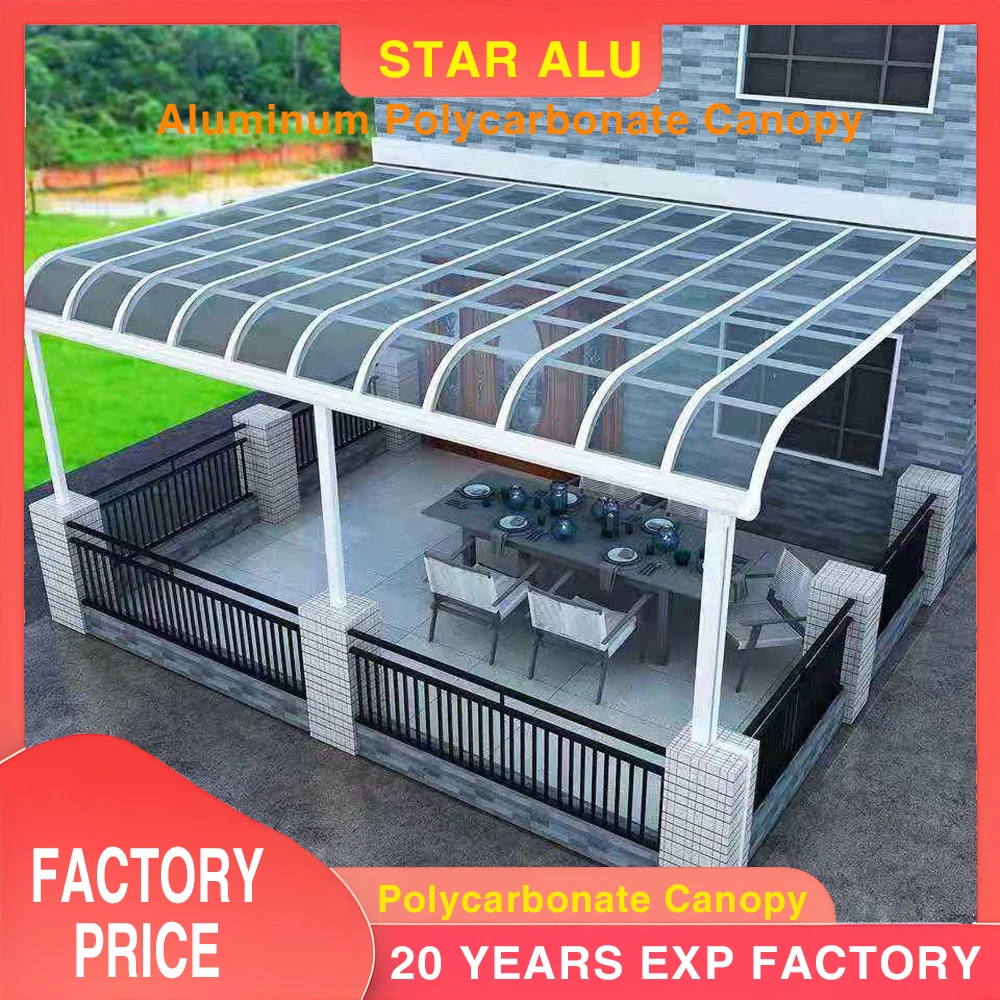 Modern Polycarbonate Outdoor Canopy with Aluminum Frame Rain Cover Shade for Windows, Awning Roof Shelter for Home Use UV Protct