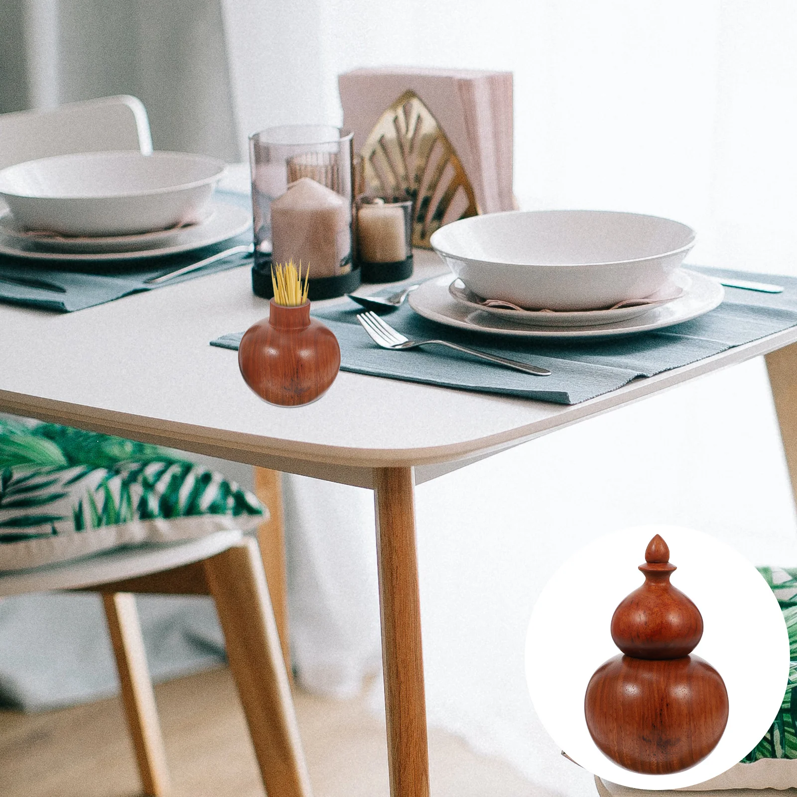 Caja de palillos de dientes de madera en forma de calabaza, soporte portátil sin cera para palillos de dientes, dispensador de almacenamiento para el hogar, Hotel, restaurante, cocina, Bar