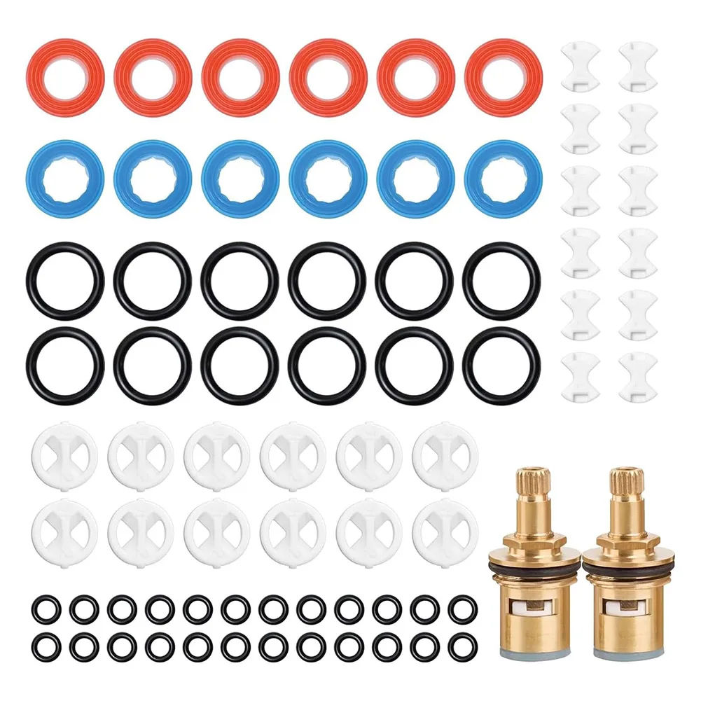 Brass Tap Cartridge Replacement Kit 2 Pack with 72 Assorted Tap Washers and Silicone O Rings for General Household Tap Use