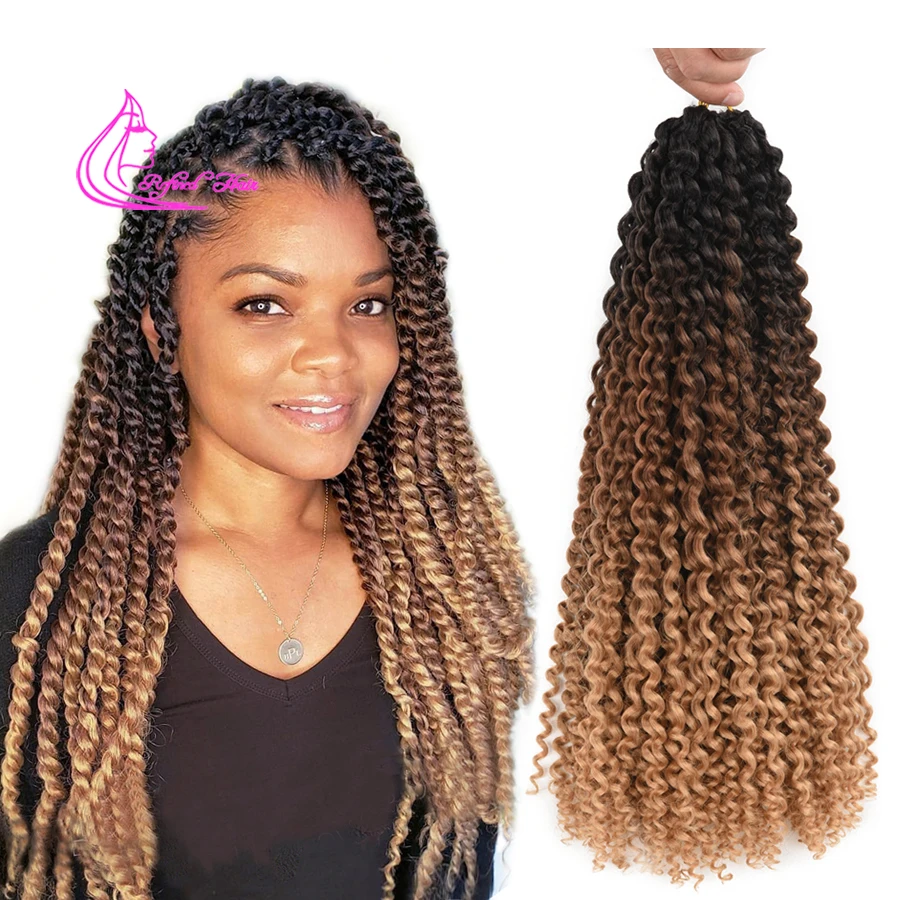 Passion Twist Crochet Hair Long Water Wave Black brown light brown Ombre Braiding Hair Extensions Synthetic Curly Braids