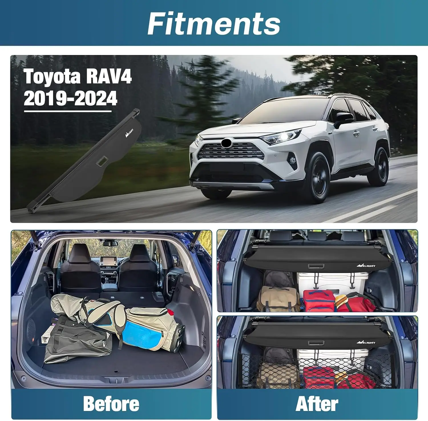Nilight Trunk Cargo Cover for Toyota RAV4 2013-2026 | Retractable Security Shade, Includes Trunk Storage