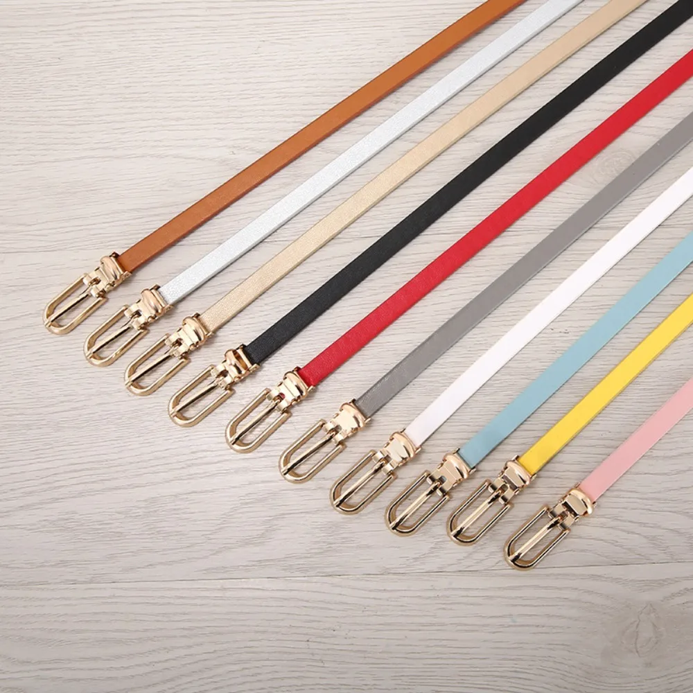 

Adjustable PU Leather Waistband Waist Belt Candy Color Thin Waist Belt Alloy Buckle Waist Strap Thin Belt Sweater Decoration