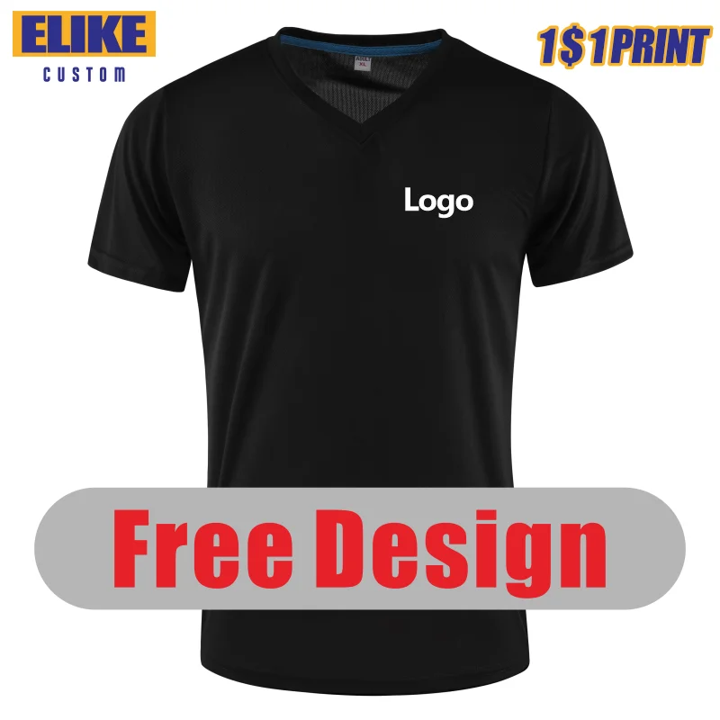 LLIKE  Men And Women Sport Quick Drying V Neck T Shirt Custom Logo Print Personal Design Tops Embroidery Summer 7 Colors 2022