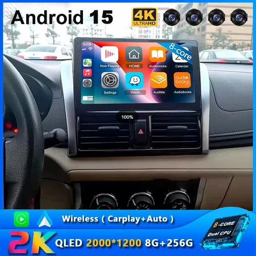 2 Din Android 15 para Toyota Vios Yaris 2013 2014 2015 2016 Radio de coche reproductor Multimedia navegación GPS Carplay HeadUnit sin DVD