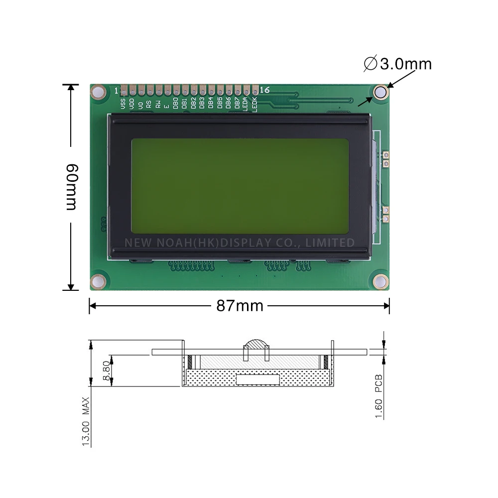 Gelbgrüner Film 1604a 3,3 V Flüssig kristall anzeige 02*16 Spannung 5V 3,3 V optionaler Controller st7066u industrieller Bildschirm