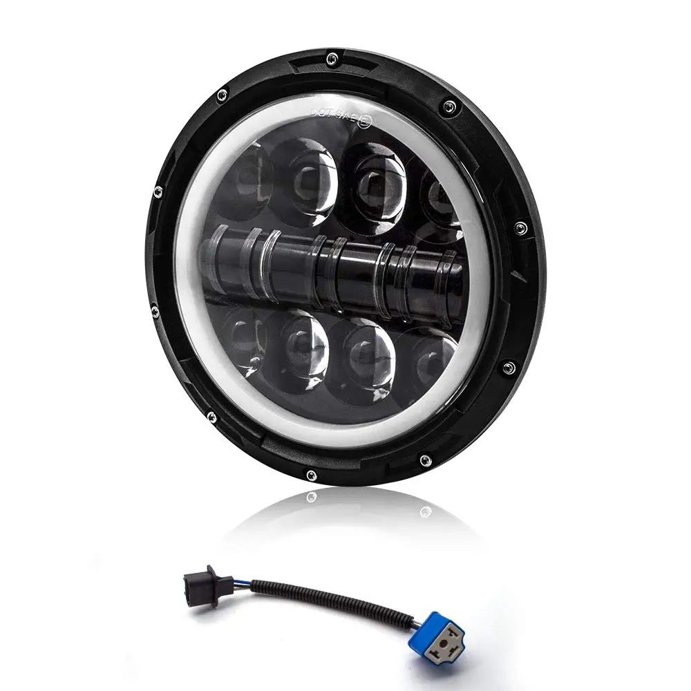 7 Inch Round Led Headlight with Halo for Jeep Wrangler Harley Motorcycle High Low Beam and DRL