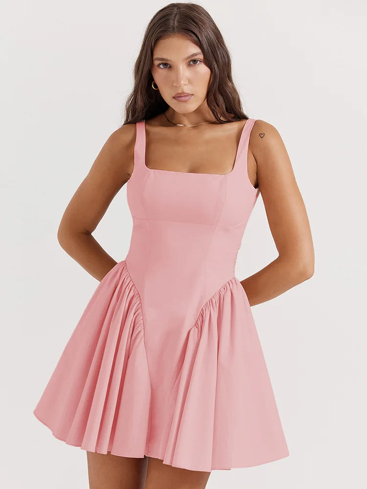 

Square Collar Backless Sexy Cute Bow Fashion Sling Dress Summer 2000s British Style Sweet Little Fresh Design Sense Short Skirt