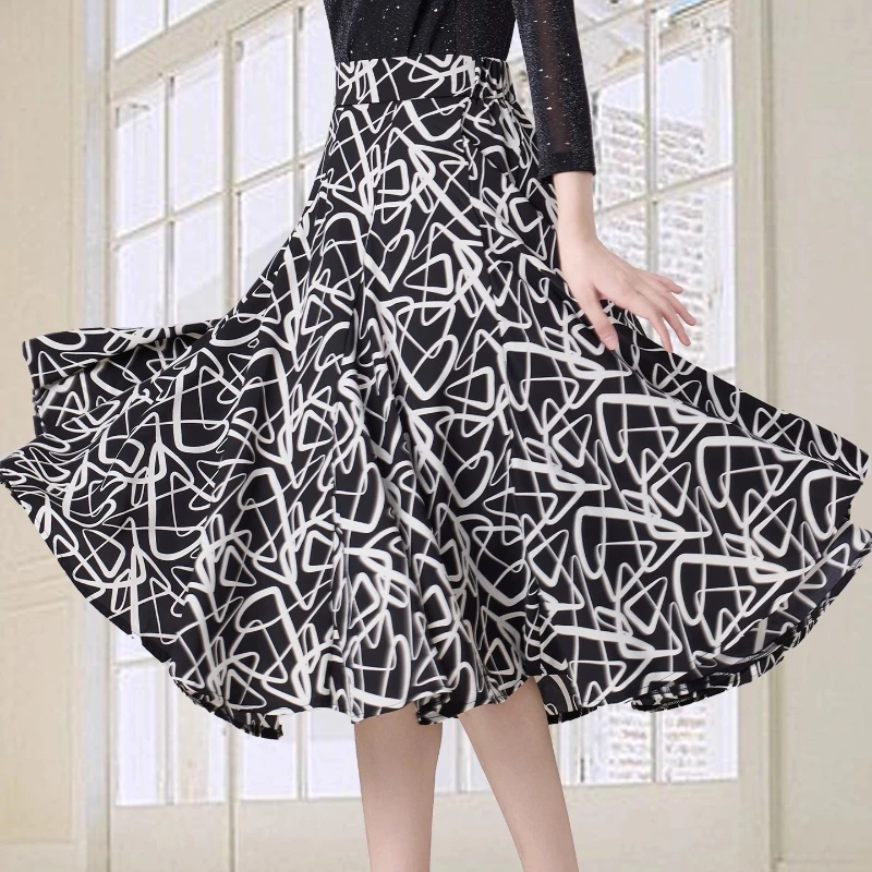 

Stylish Premium Latin Dance Modern Dance Skirt New Arrival Adult Women's Autumn Versatile Print Waltz Ballroom Dance Skirt