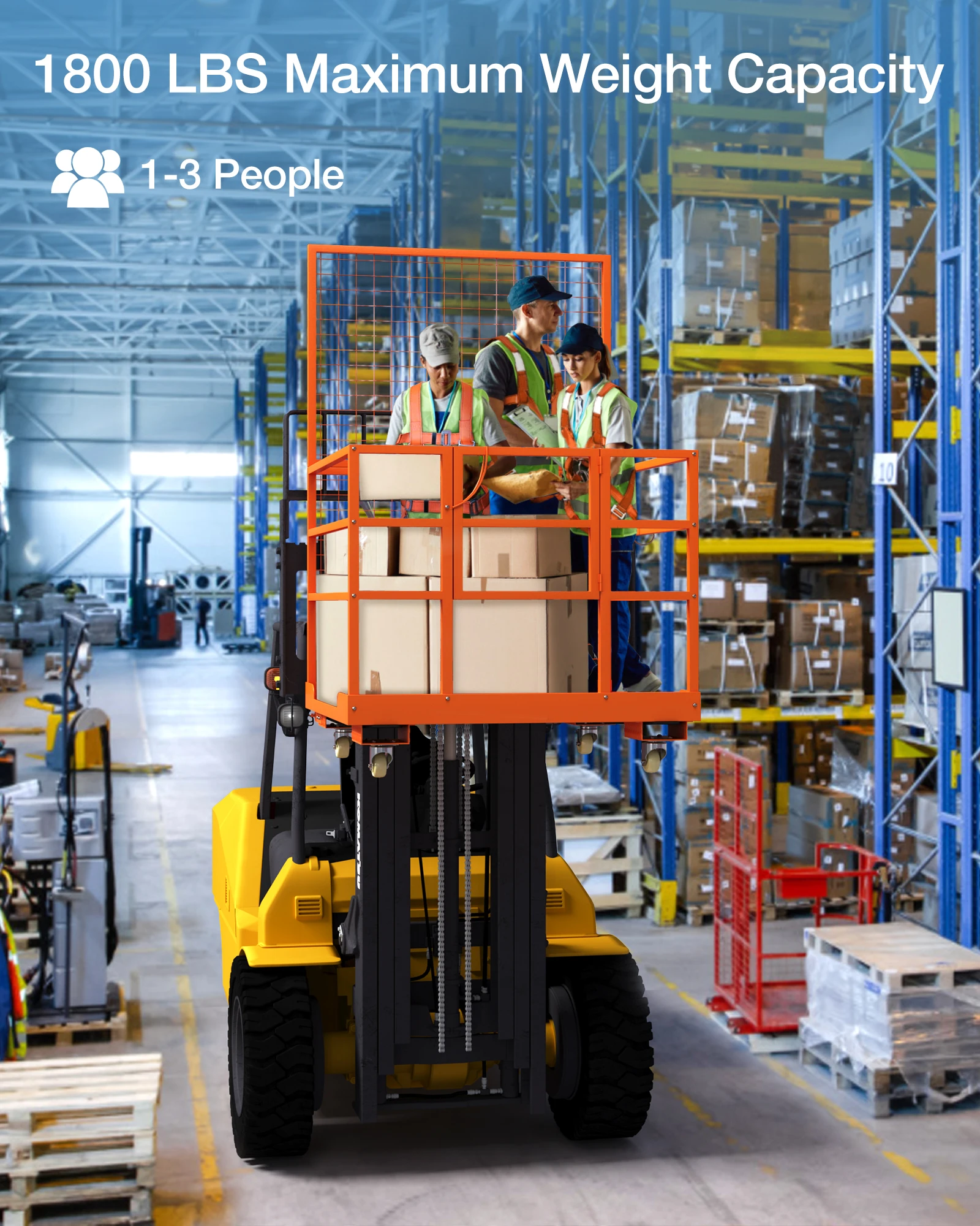 

Стальная защитная клетка для вилочного погрузчика 45 x 43 дюйма, максимальная мощность 1800 фунтов, стальная мужская корзина для вилочного погрузчика с ремнями безопасности и колесами