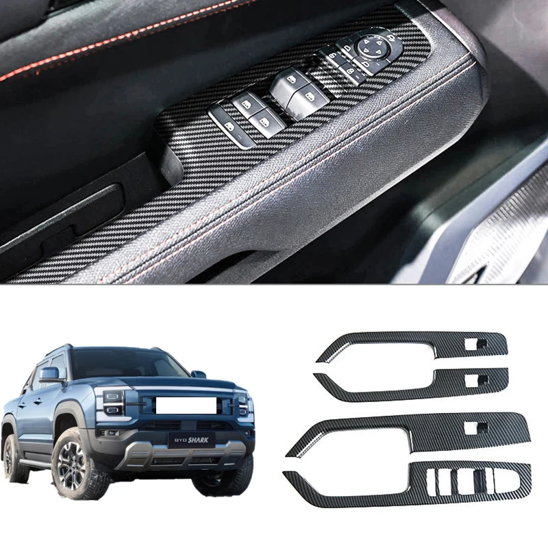 

For BYD SHARK 6 2024 2025 LHD ABS Carbon Fiber Car Window Glass Lift Switch Button Panel Trim Cover Interior Accessories
