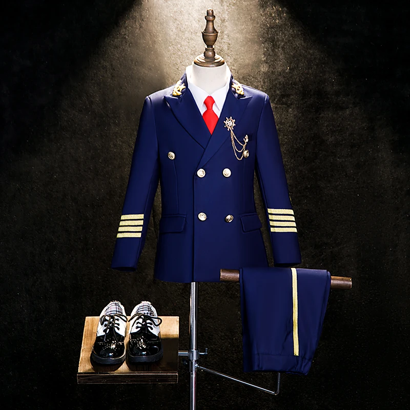 Children's Captain Air Junior Uniform Suit Boy Catwalk Fashion Competition Photography Performance Costume Kids Jacket Pants Tie