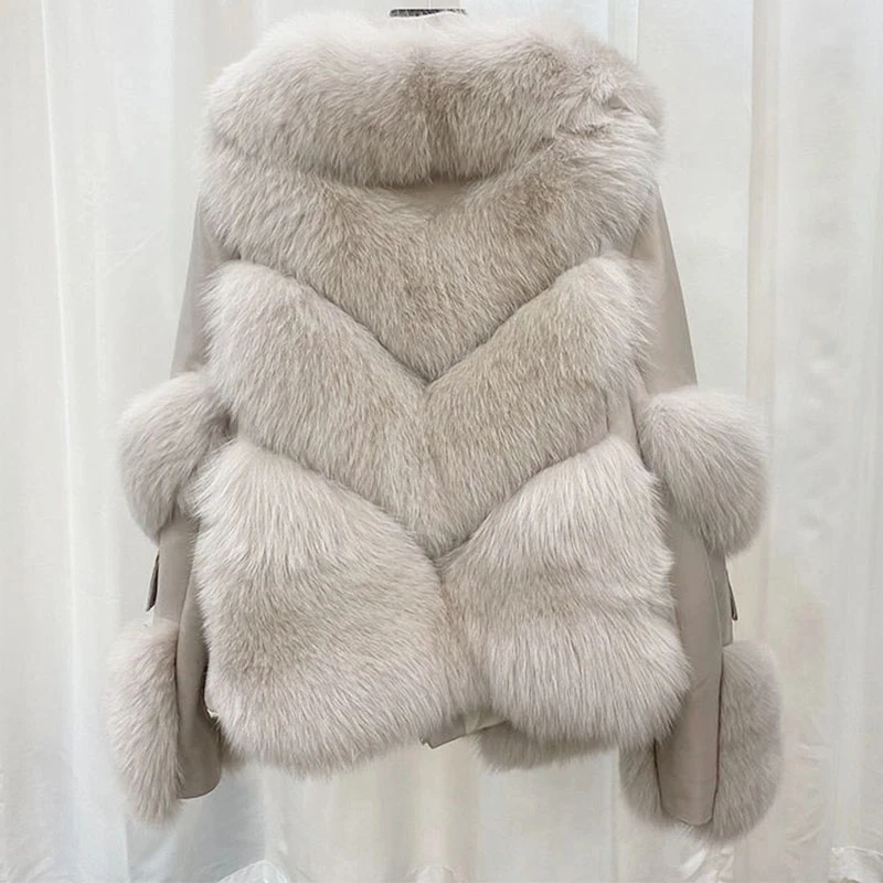 Natural Fox Fur Leather Jacket Women Spring New Luxury Fashion Tops Warm 2023 Thick Fox Fur Jacket with Artificial Fur Coat