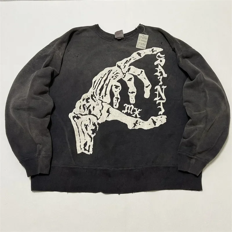 

25ss Washed Black Saint Michael Hip Hop Mens Hoodies 1:1 Best Quality Pure Cotton Oversized Sweatshirt Womens Pullovers