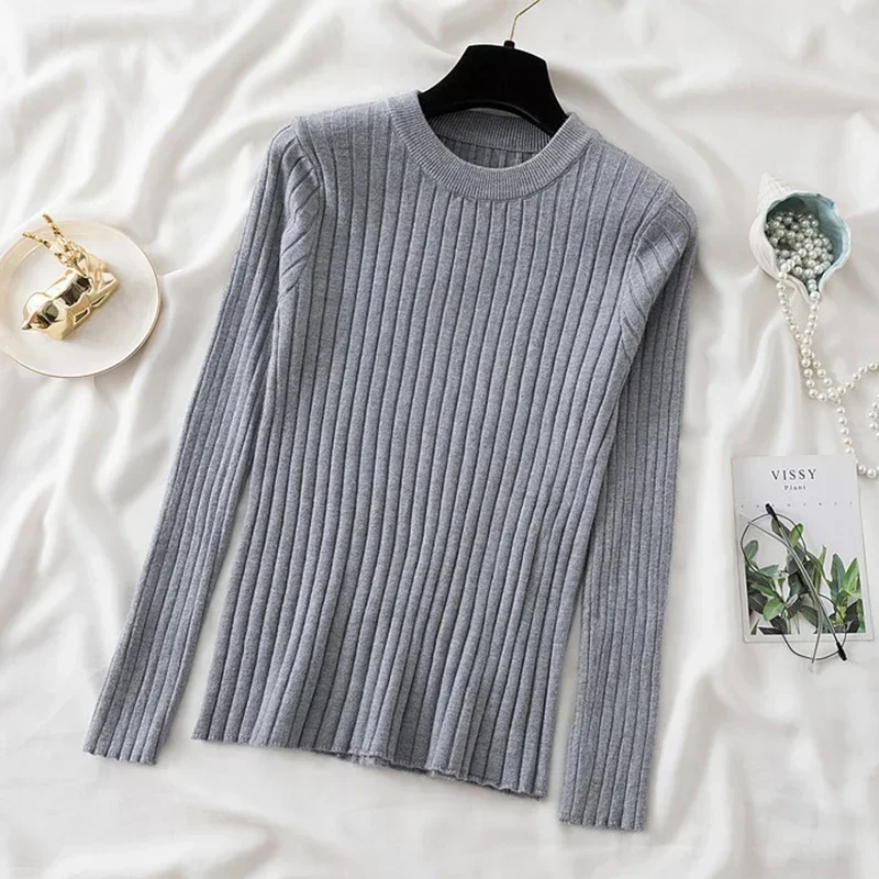 Knit Pullover Sweater Long Sleeve Tops Blouse Clothes Autumn Winter Solid Slim Soft Warm Basic Streetwear O Neck Jumper Top