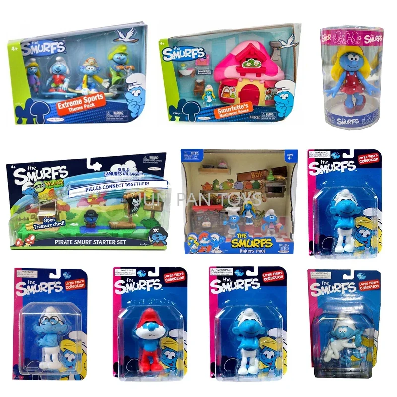 The Smurfs Papa Brainy Smurf Action Figure Smurfette Mushroom House Pirati Smurf Starter Set Classic Cartoon Children's Toys 1pc