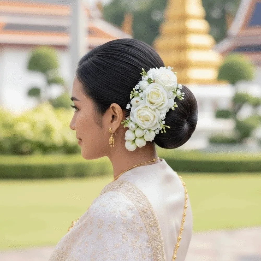 

Handmade Sweet Flowers Hairpin Rose Thai Style Rose Hair Comb Cloth Plastic Chignon Hair Clips Girls