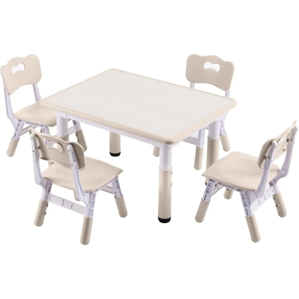 

Height-Adjustable Kids Table and 4 Chairs Set, Toddler Table and Chair Set with Graffiti Desktop