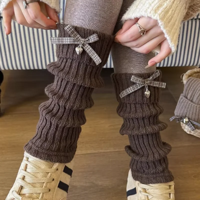 Girls Knit Leg Warmers Lolita Heart Pendant Leg Warmers Lolita Leg Warmers Mid-Calf For Lolita Fashion Matching Daily Casual