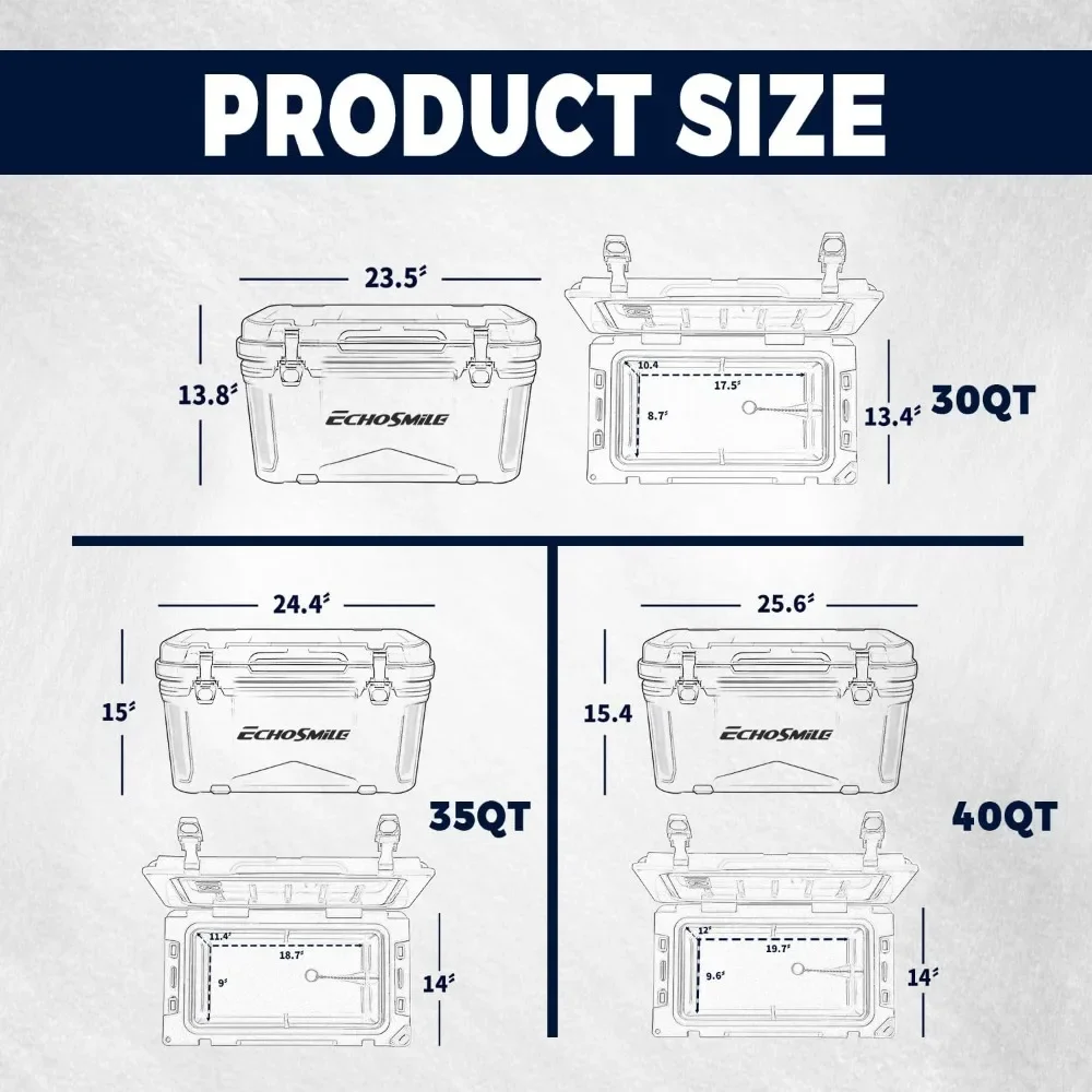 30QT Quart Rotomolded Cooler, 5 Days Protale Ice Cooler, Ice Chest Suit for BBQ, Camping, Pincnic, and Other Outdoor